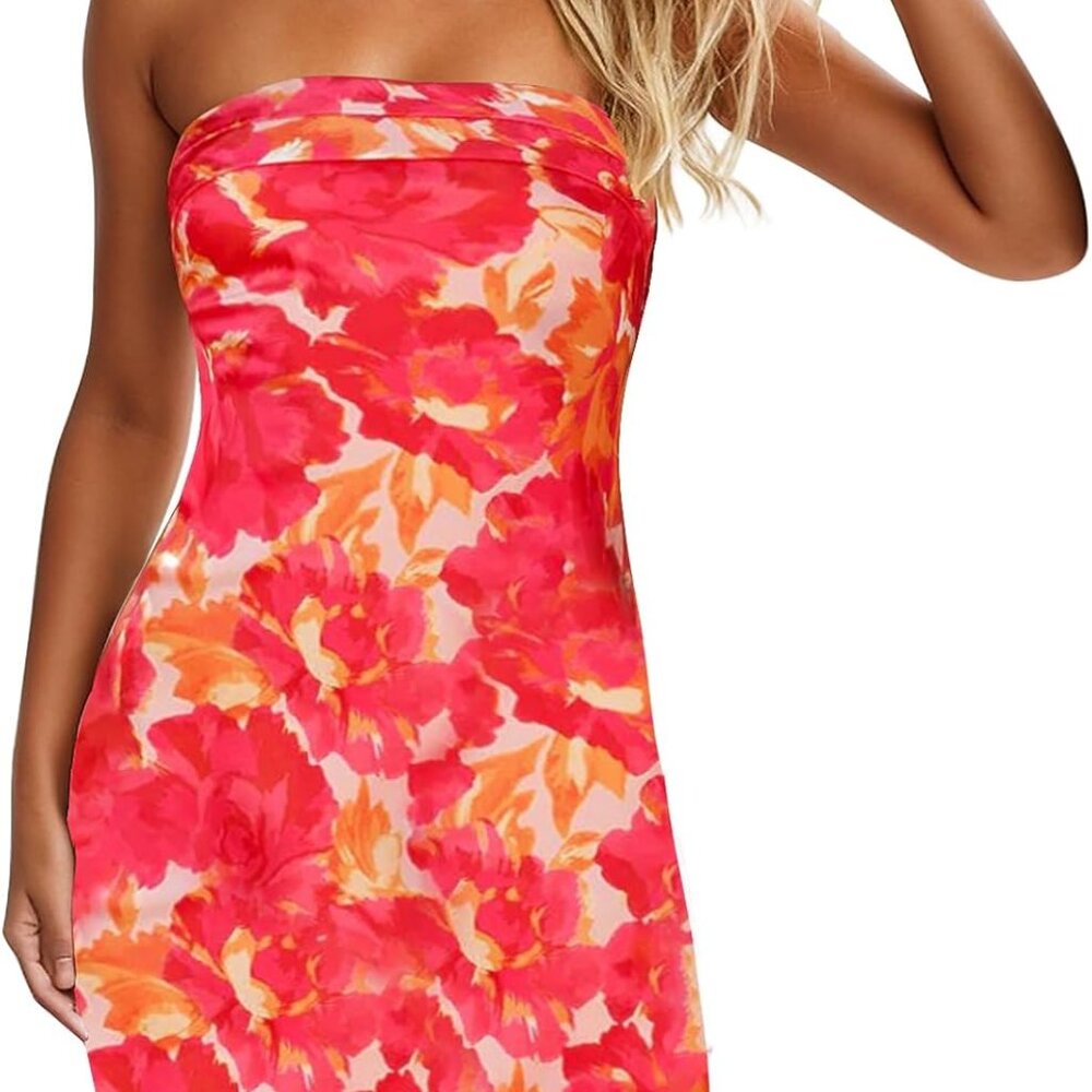 Women's Floral Tube Dress Bodycon Mini Dress Strapless Party Summer Fashion